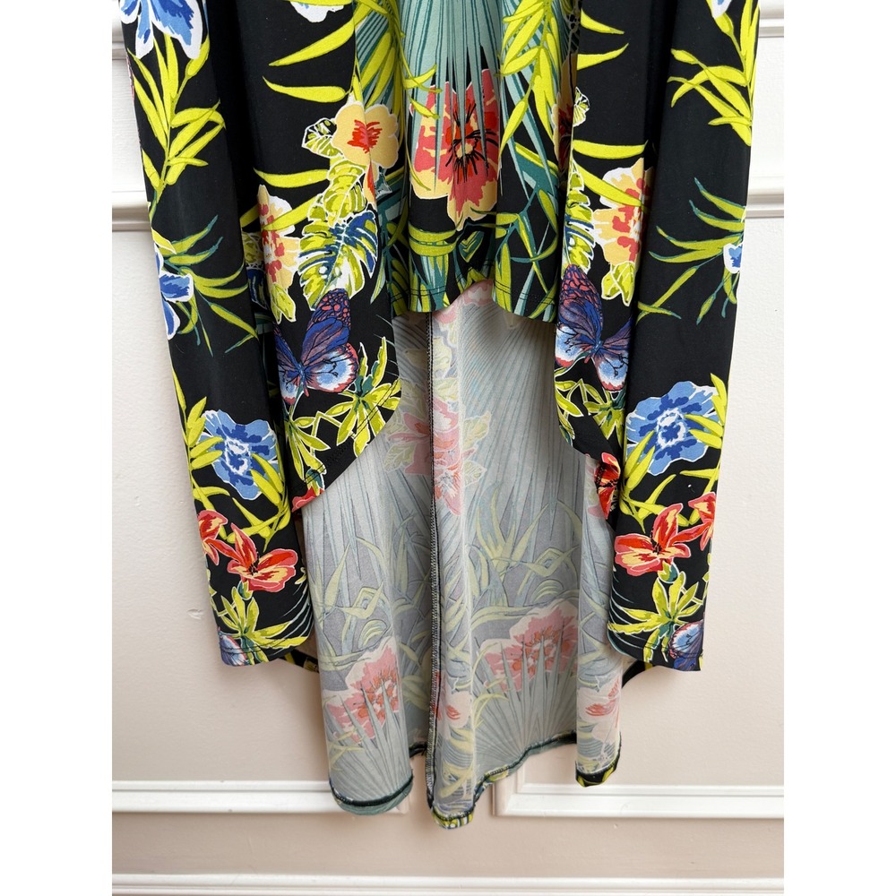 Snap Tropical Floral Butterfly High Low Maxi Dress V-Neck Cutout Back Teal M - Picture 3 of 10